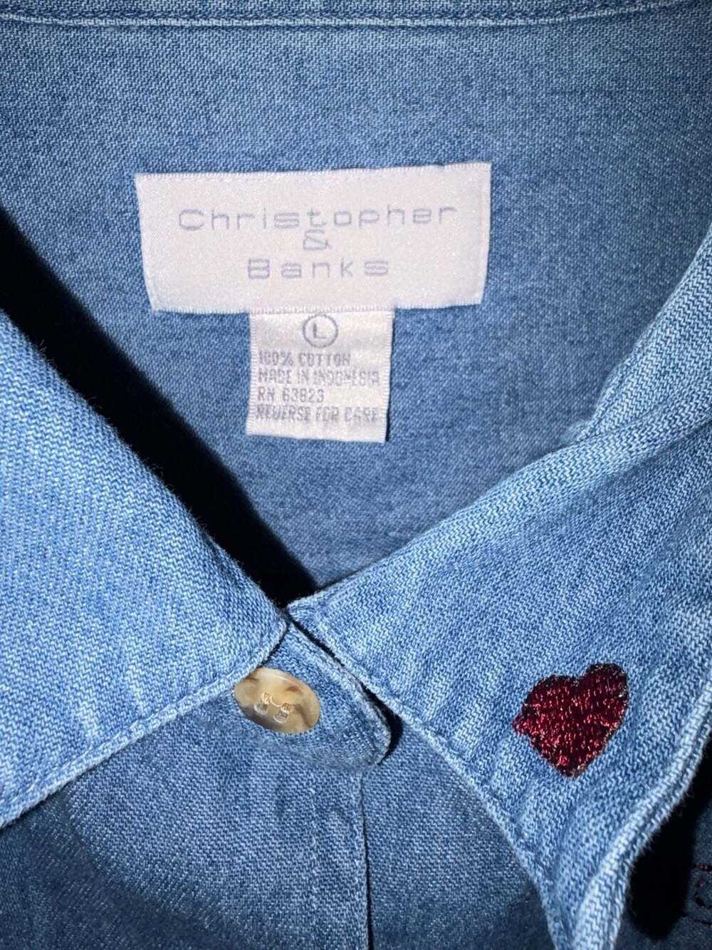 Christopher & Banks Women's Long Sleeve Denim Shirt with Noah's Ark Embroidery - Picture 2 of 5